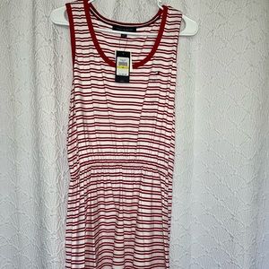 Tommy Hilfiger Dresses | Sleeveless Scoop Neck -White Striped Knit Short, Red,